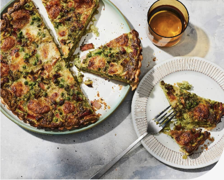 Kruidenquiche met ham en prei